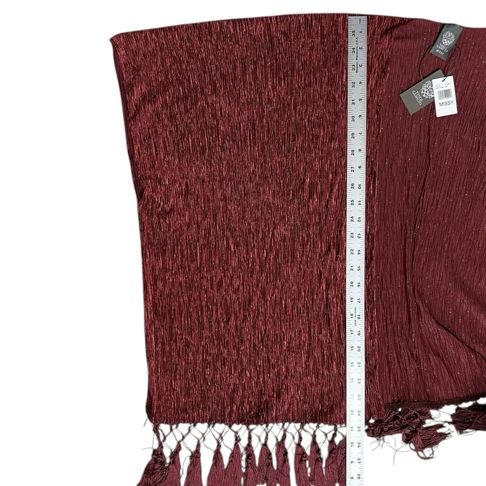 VINCE CAMUTO Red Ruana Shawl Wrap OS Fringe Boho Coverup Flowy Kimono Sleeve NWT